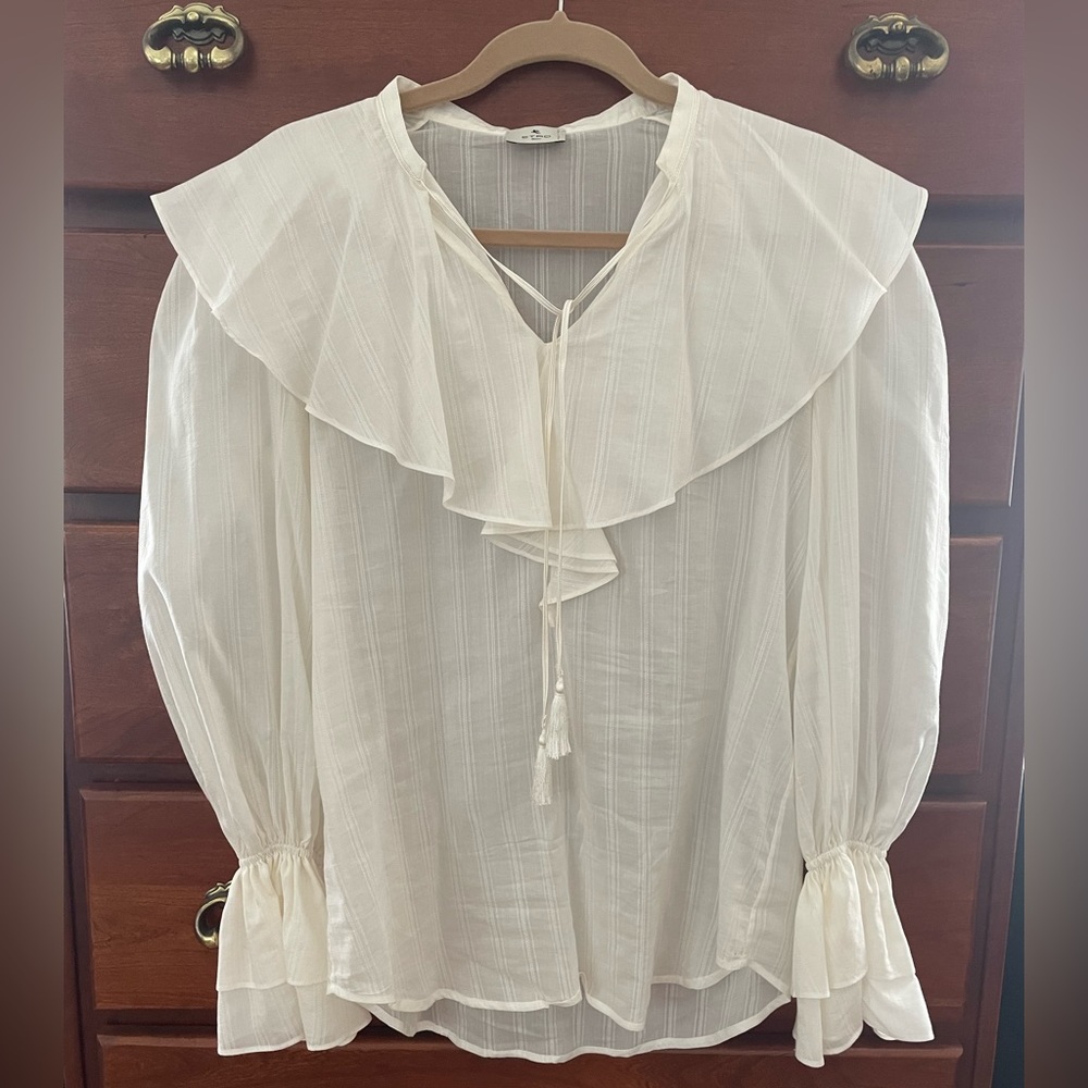 Etro Cream Blouse w/Tassels EUC size 42/6